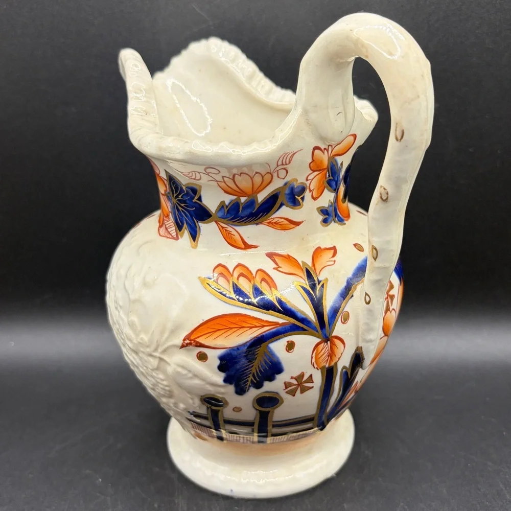 Antique Hand Painted Imari Imariware Ceramic Floral Flower Bouquet Pitcher Jug